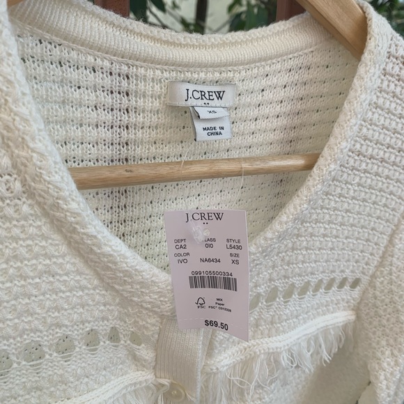 🔆NWT J-Crew Boho White Fringe Cardigan Sweater - Picture 4 of 4